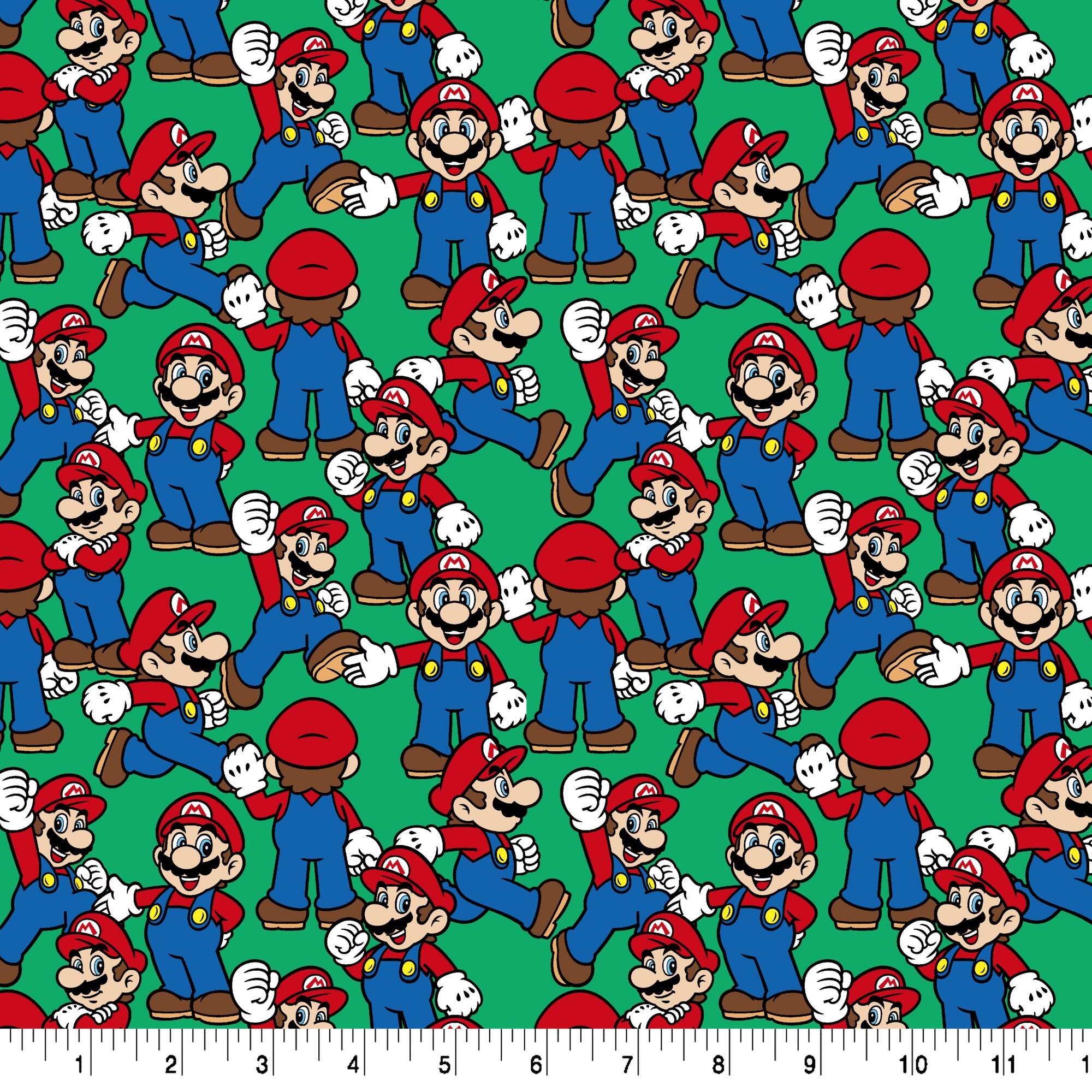 Nintendo® Mario on Green Background Cotton Fabric